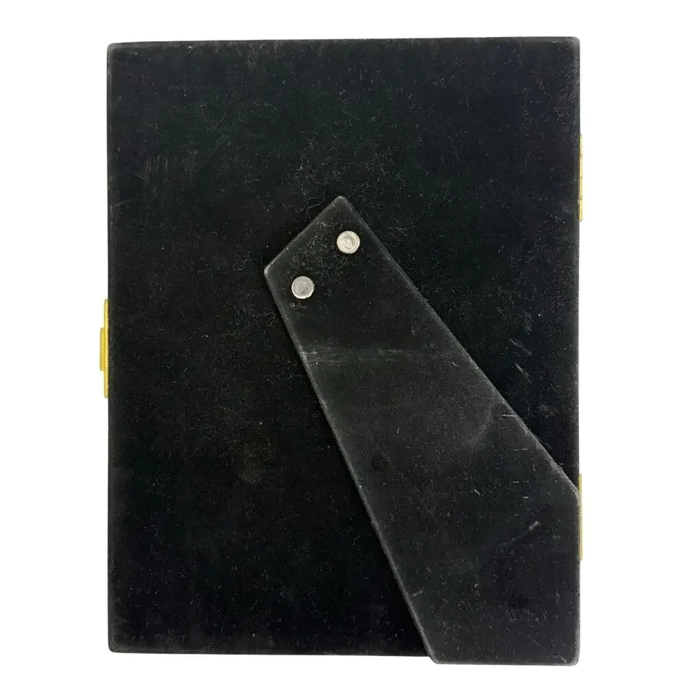 Vintage 80s Black Velvet Photo Frame Book Gold Corner Accents 5x7